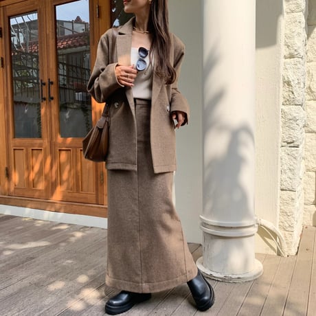 サイズ調節可能・ニュアンスウールロングスカート