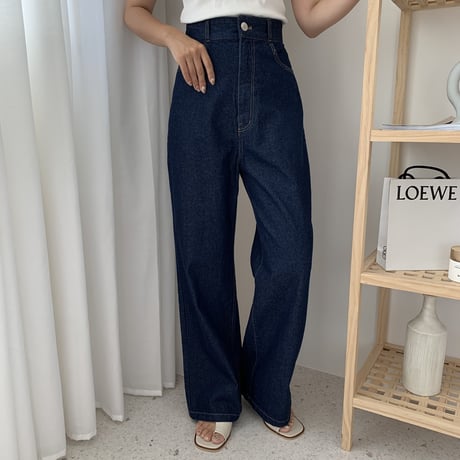 バックリボンハイウエストワイドデニムパンツ
