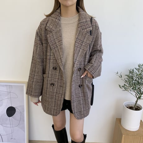 チェック柄ダブルジャケットコート