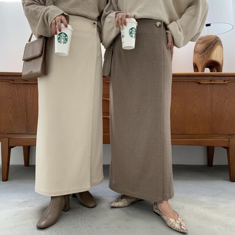 2wayフェイクウールラップタイトスカート
