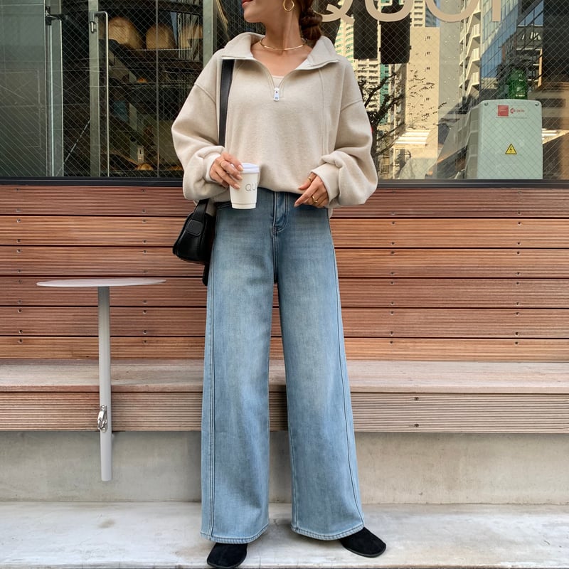 BLATE　最高ストレッチ裏起毛美脚ワイドデニム　Mサイズ 最高ストレッチ裏起毛美脚ワイドデニム | BLATE