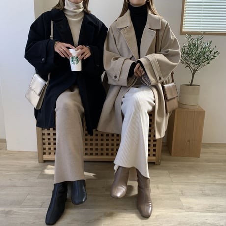 フェイクウールスタンドカラーポンチョコート