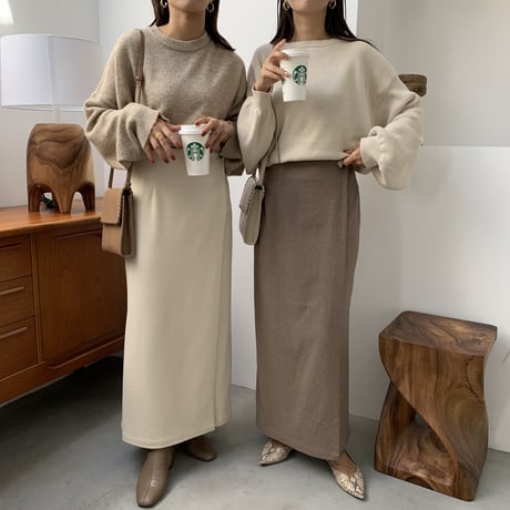2wayフェイクウールラップタイトスカート