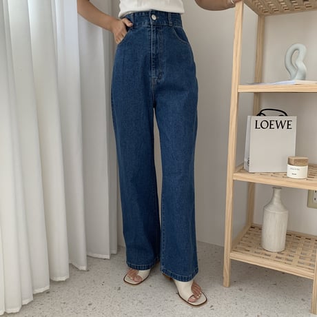 バックリボンハイウエストワイドデニムパンツ