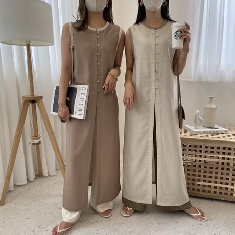 2wayシアーノースリーブパイピングワンピース