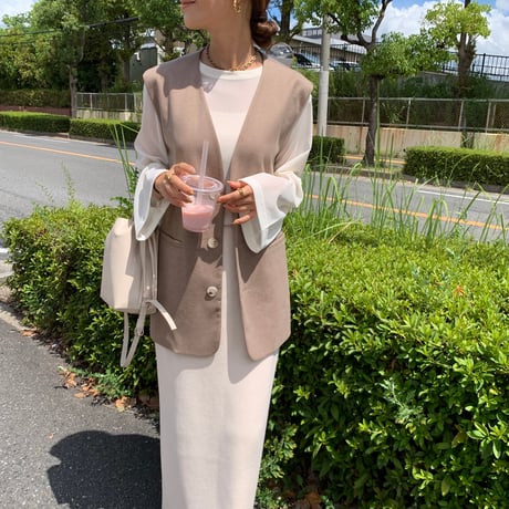 フェイクウール細見えノーカラージレ