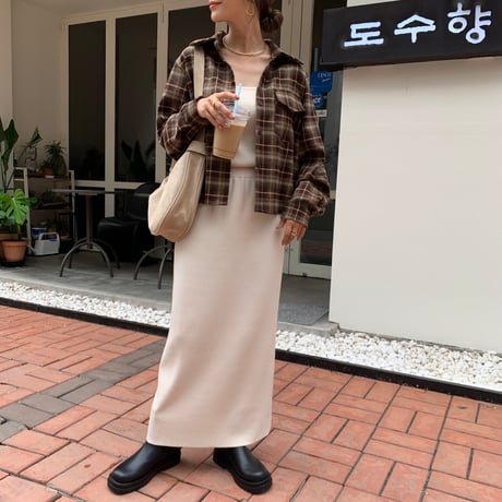 ブラウンショートチェックシャツ