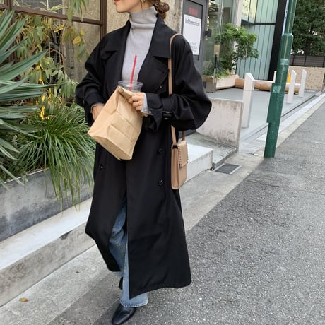 上質2wayロングトレンチコート ブラック
