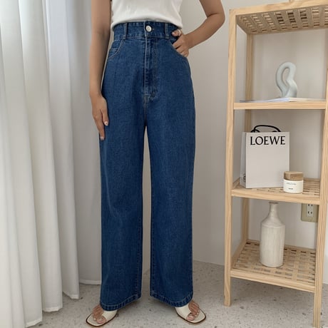 バックリボンハイウエストワイドデニムパンツ