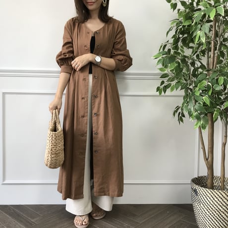 フロントボタンリネンガウンワンピース