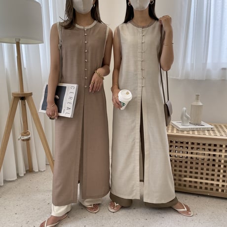 2wayシアーノースリーブパイピングワンピース