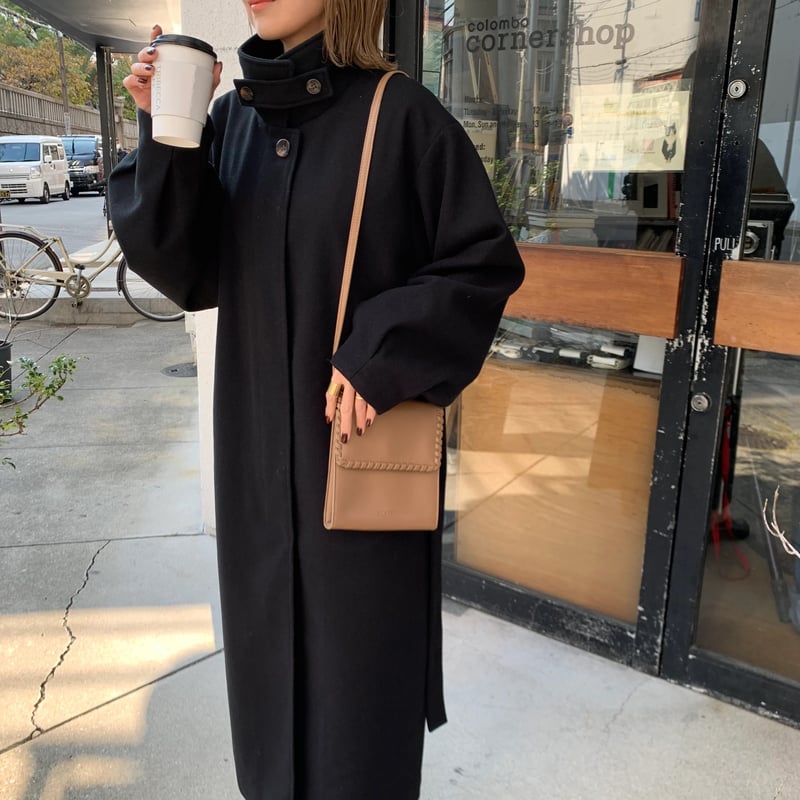 フェイクウールステンカラーロングコート | BLATE