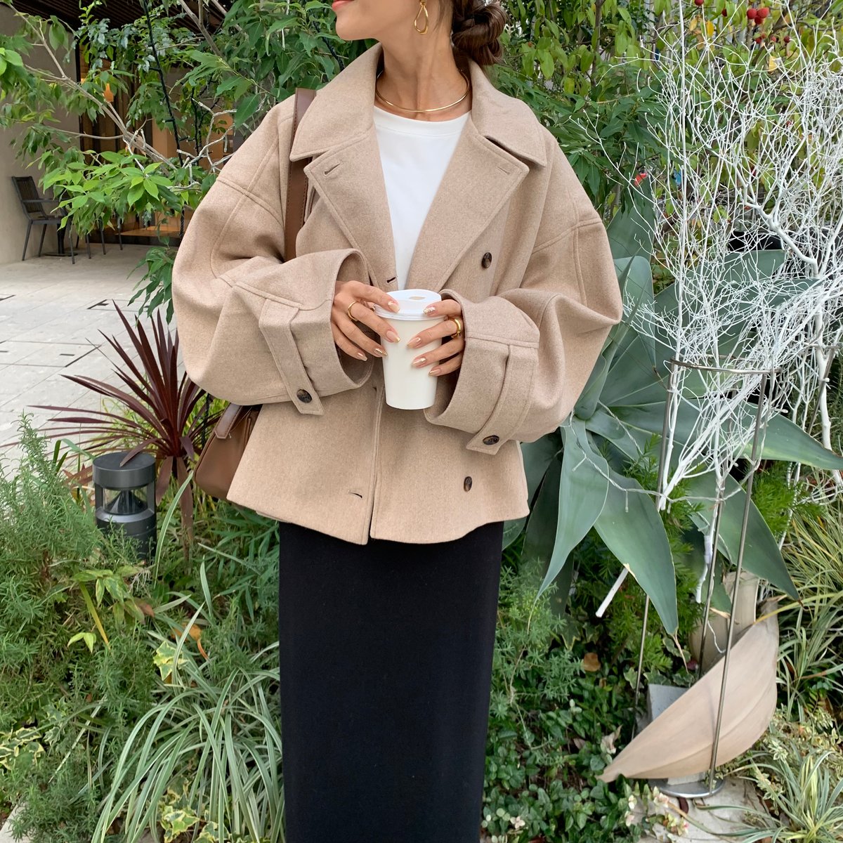 フェイクウールスタンドカラーショートコート | BLATE