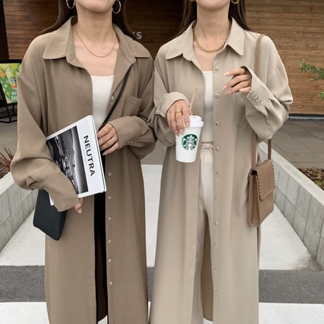 リネンタッチロングサマーシャツガウン