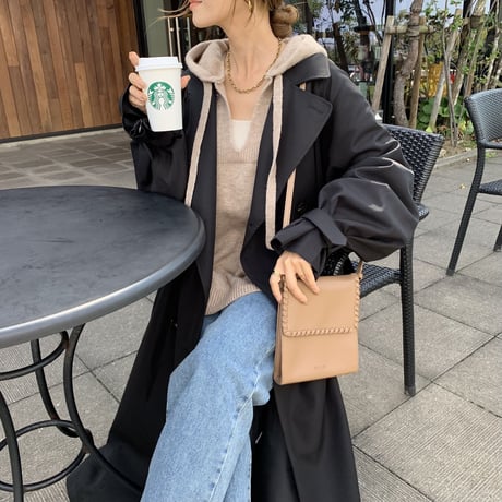 上質2wayロングトレンチコート ブラック