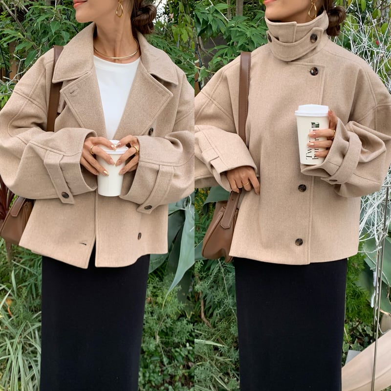 フェイクウールスタンドカラーショートコート | BLATE