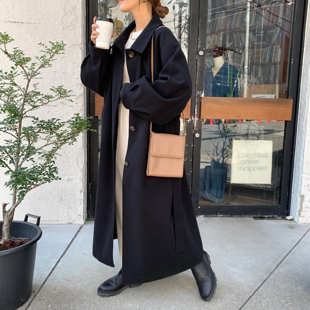 フェイクウールステンカラーロングコート | BLATE フェイクウールステンカラーロングコート | BLATE