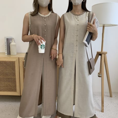2wayシアーノースリーブパイピングワンピース