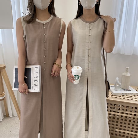 2wayシアーノースリーブパイピングワンピース