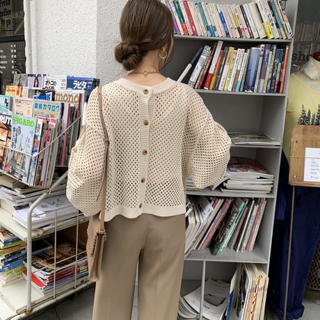 2wayボリュームスリーブショートメッシュカーディガン