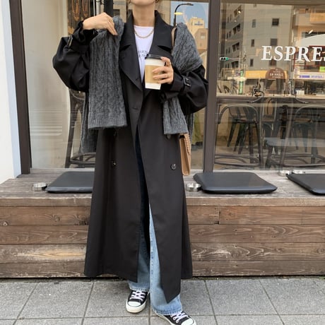 上質2wayロングトレンチコート ブラック