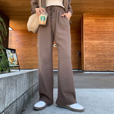 上質ニュアンス起毛リブリラックスワイドパンツ