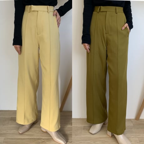センタープレスストレートワイドパンツ