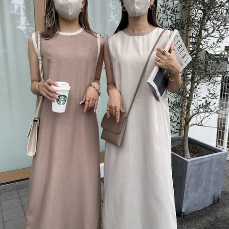 2wayシアーノースリーブパイピングワンピース