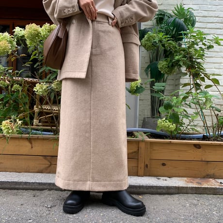 サイズ調節可能・ニュアンスウールロングスカート