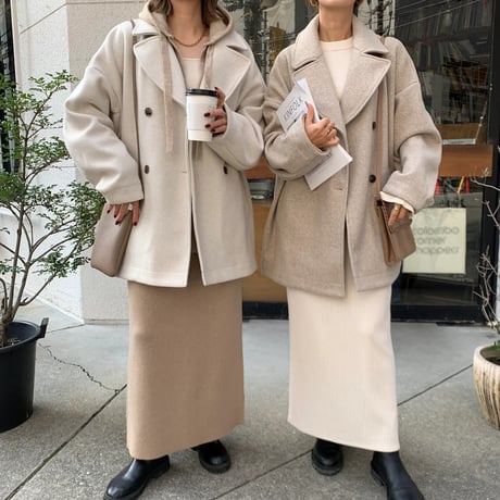スタンドカラーダブルハーフコート