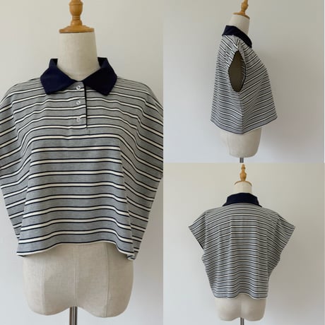 マルチボーダーフレンチスリーブポロTシャツ