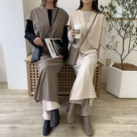 フェイクウールカフタンワンピース