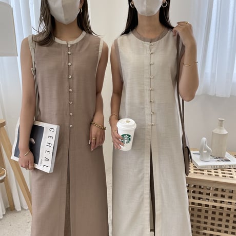 2wayシアーノースリーブパイピングワンピース