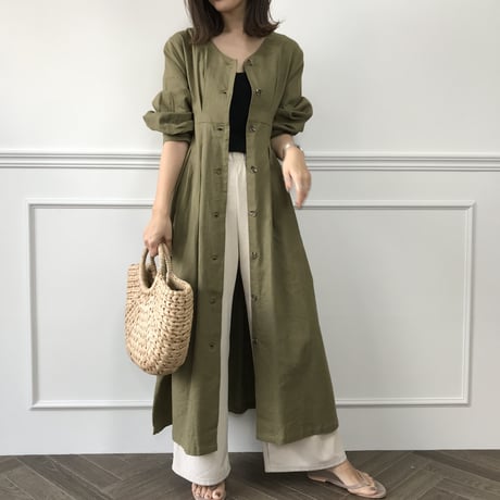 フロントボタンリネンガウンワンピース