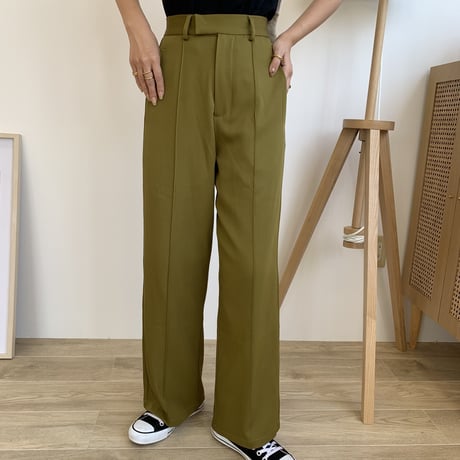 センタープレスストレートワイドパンツ