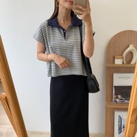 マルチボーダーフレンチスリーブポロTシャツ