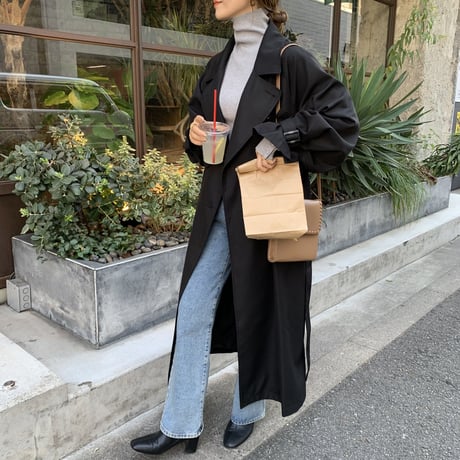 上質2wayロングトレンチコート ブラック