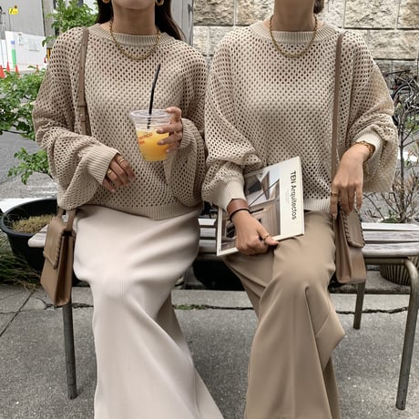 2wayボリュームスリーブショートメッシュカーディガン