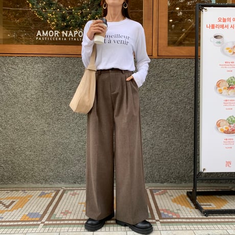 ソフト裏起毛タックワイドパンツ