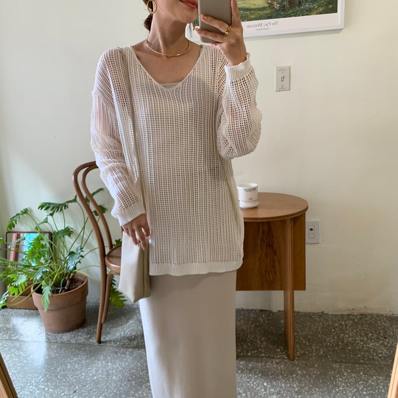 searoomlynn Bump YarnワイドVネックメッシュニット Bump YarnワイドVネックメッシュニット