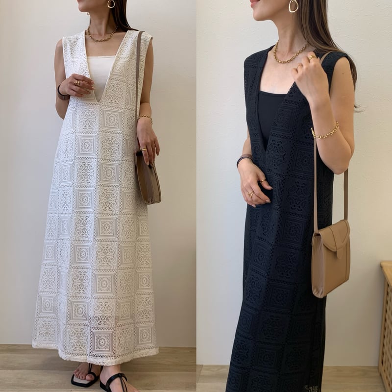 レースVネックロングワンピース | BLATE