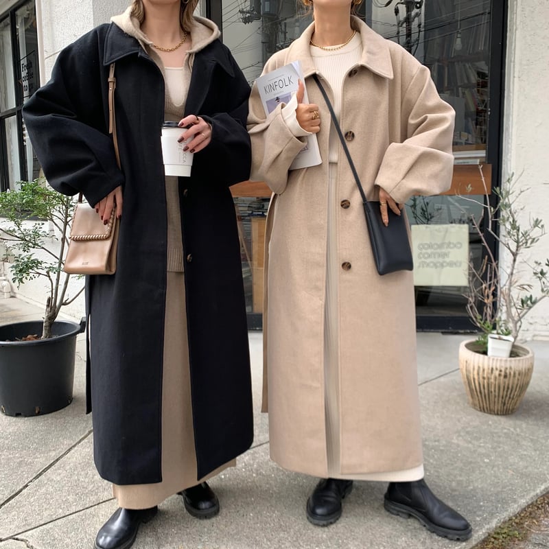 専用size52 エトロ 肉厚ウールニット製ロングコート 裏地付き ブラック フェイクウールステンカラーロングコート | BLATE