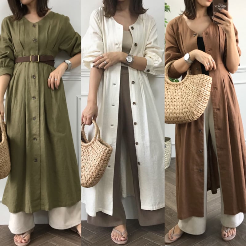 フロントボタンリネンガウンワンピース | BLATE 