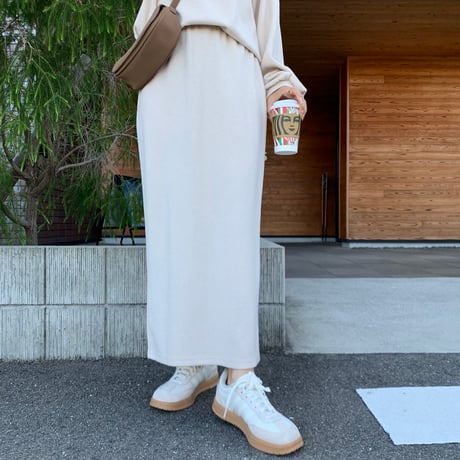 即納・上質ニュアンス起毛リブタイトスカート