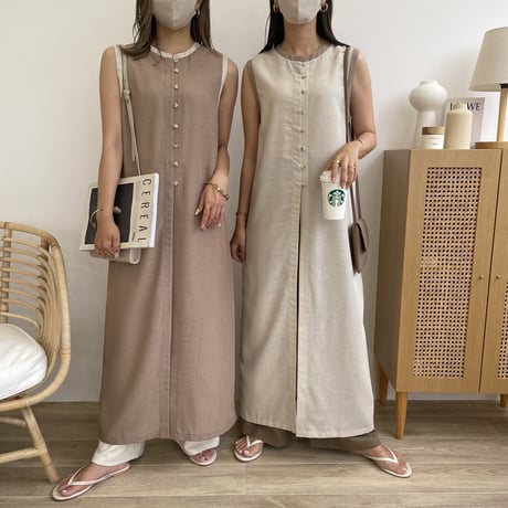 2wayシアーノースリーブパイピングワンピース