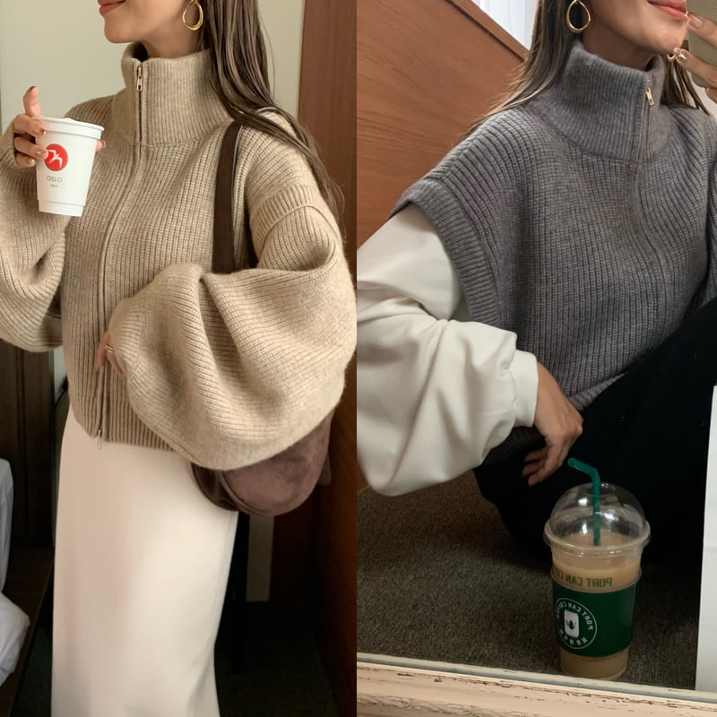 2wayハイネックダブルジップニット | BLATE