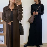 フロントボタンロングガウンワンピース