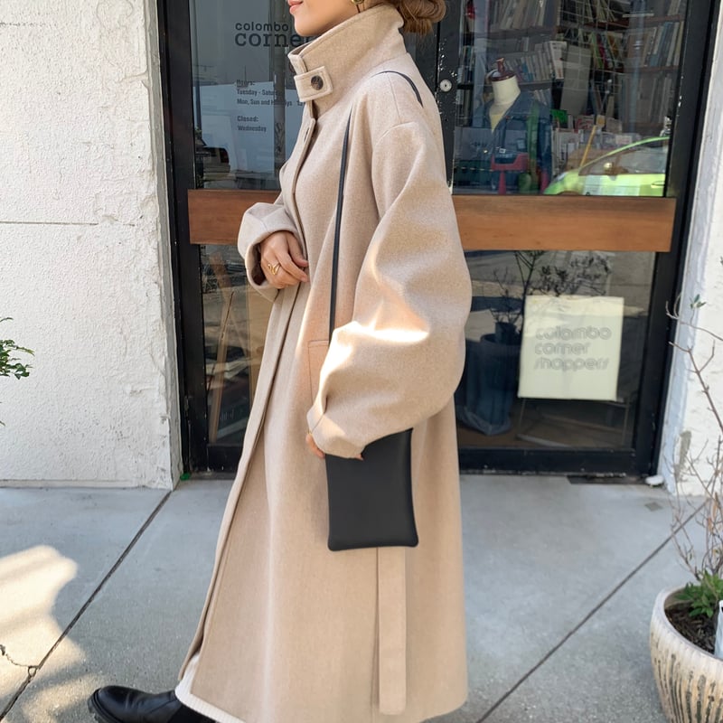 blate 上質ウールステンカラーロングコート ブラウン Mサイズ