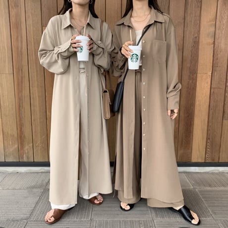 リネンタッチロングサマーシャツガウン