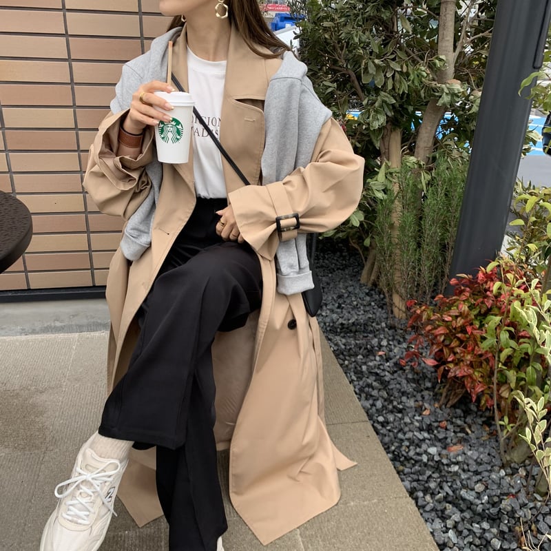 上質バックデザインスタンドカラーロングトレンチコート/ベージュ | BLATE